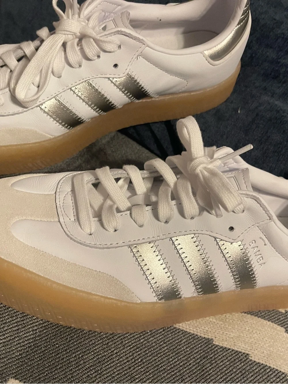 adidas White & Silver Platform Samba Sneakers with Gum Sole